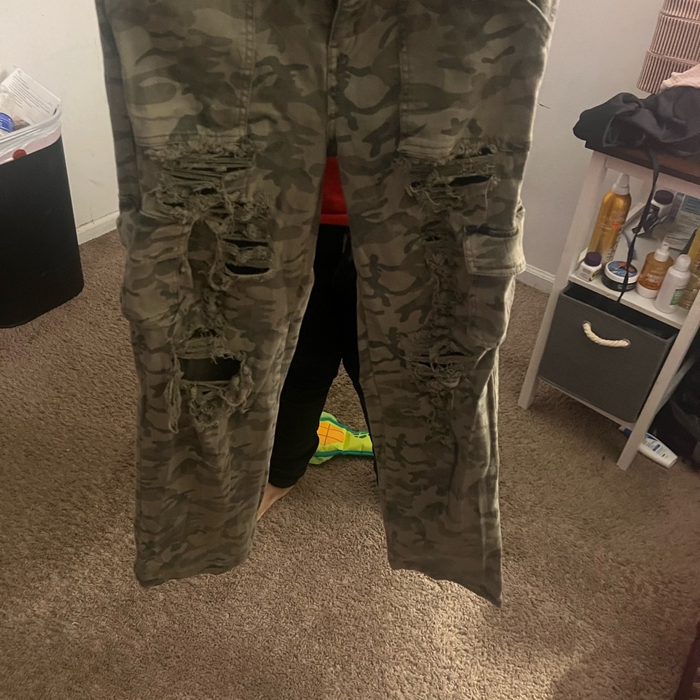 Aphrodite Green Camo Ripped Cargo Pants